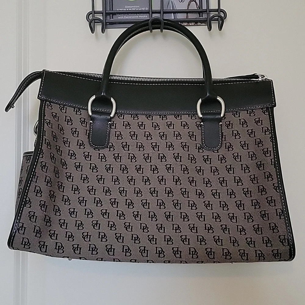 Dooney & Bourke Gray Canvas Black Leather Trim Satchel Shoulder Bag - Picture 8 of 16
